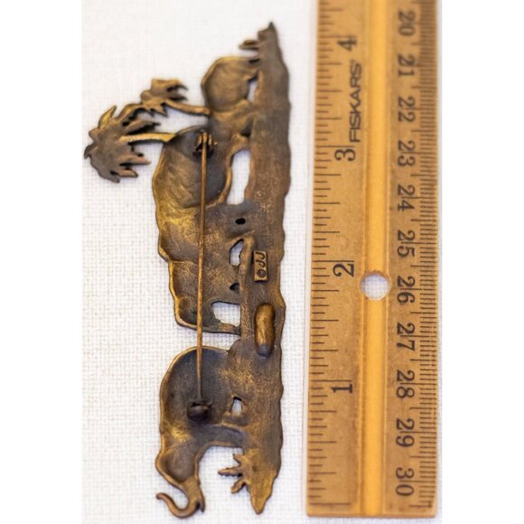 Vintage Brass Tone Adorable Elephants Zoo Animal Brooch - U1 - Picture 3 of 3